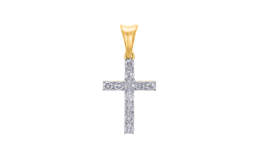 9k YG Diamond Cross Claw Set with 11D=0.19ct. Meas. 19x9mm