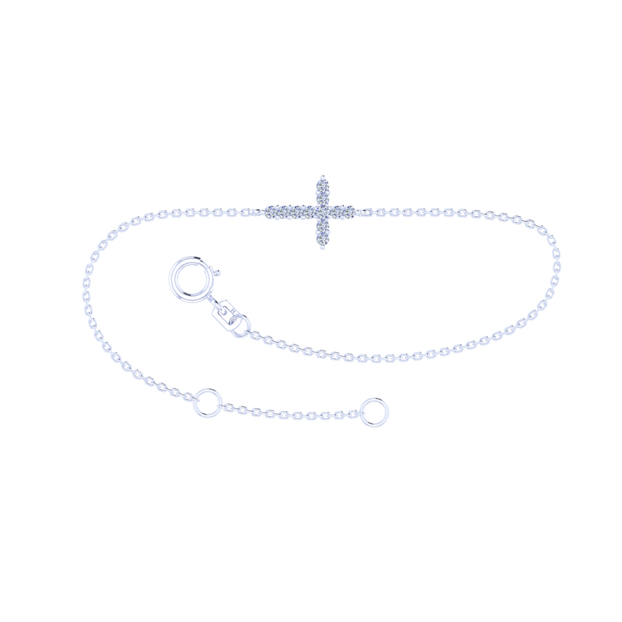 9k WG Oval link Chain, 1.4mm wide, with Diamond Cross (11.8x8.8mm), 45cm with Jump ring at 42cm. 11D=0.15ct