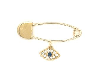 9k YG Solid Pin with Eye CZ Charm 23mm