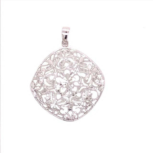 9k WG Cushion Diamond Cut Flower Pendant 33mm