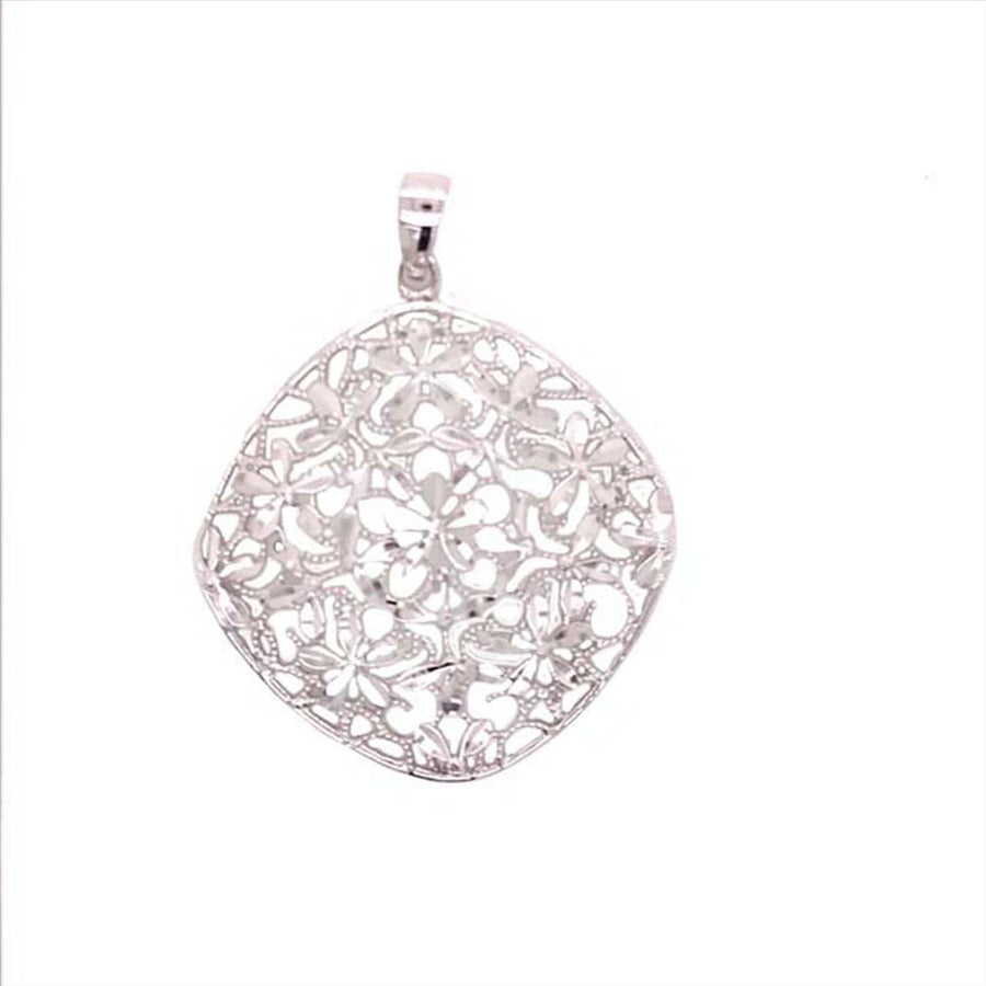 9k WG Cushion Shape Pendant with Diamond Cut Flowers 33mm