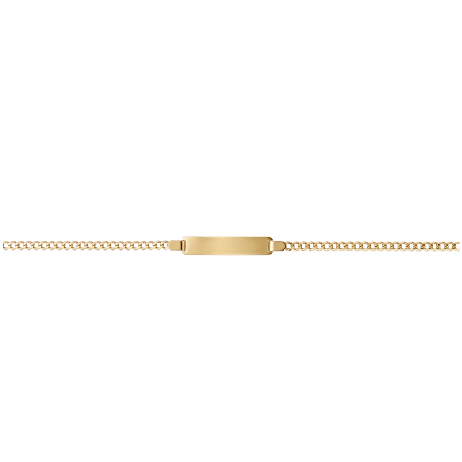 9k YG Solid Flat Curb ID Bracelet 2.5mm wide 19cm (O ring at 17cm). Approx 2.45g.