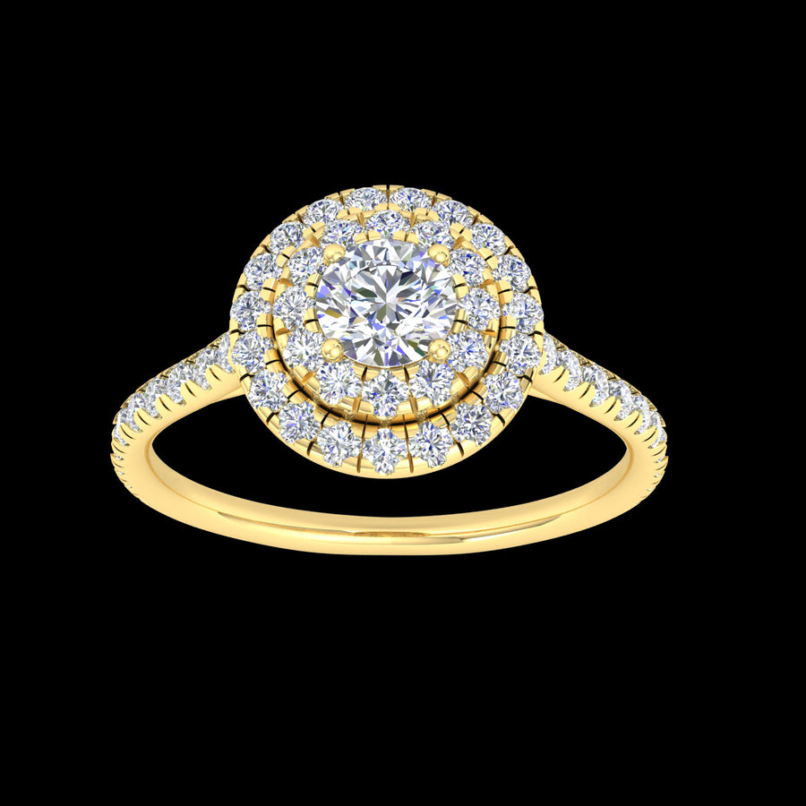 "Emma" 9k YG 3.5mm (0.15ct) CZ Double Halo Ring with CZs on band. Size L