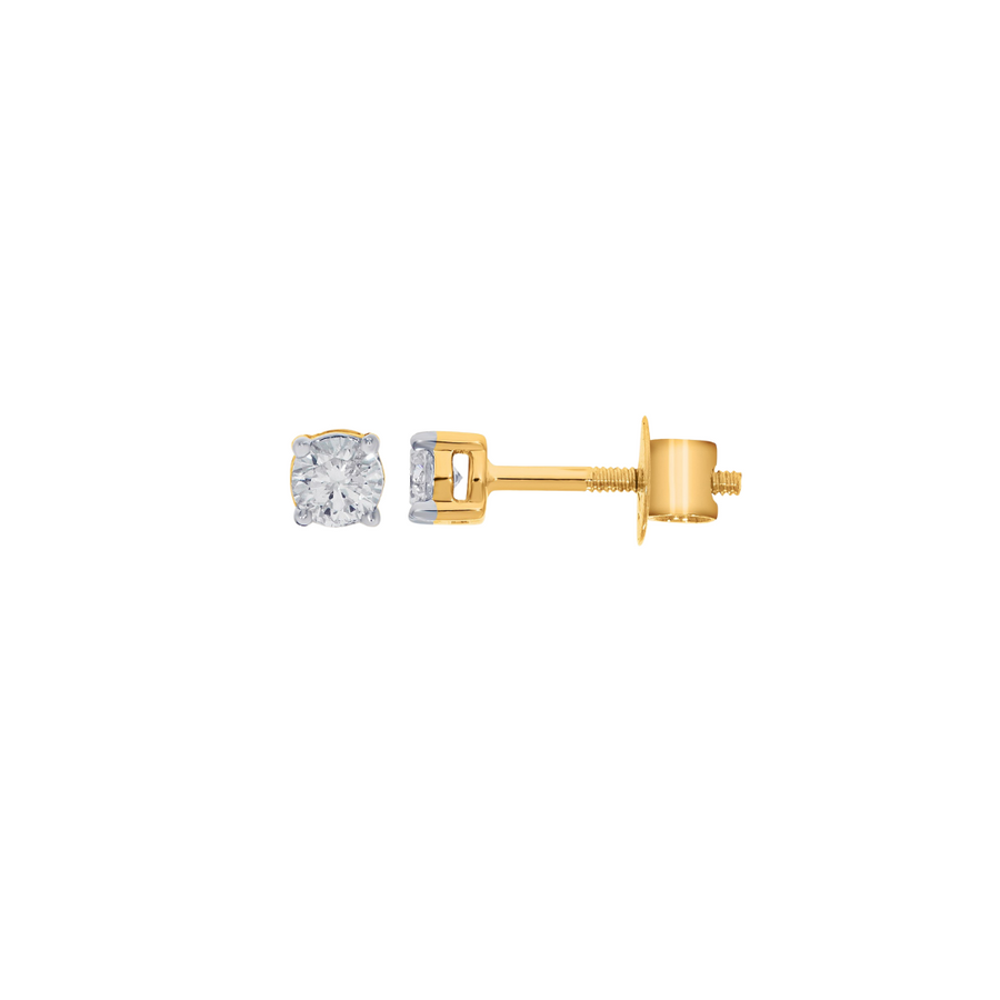 9k YG Diamond 4 Claw Stud Earrings 2D=0.40ct with Screw Back Findings