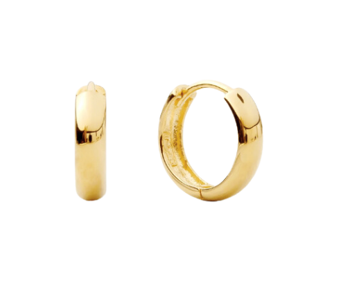 9k YG Round Huggie Earrings 13mm Diameter, Half Round 4.3mm Wide