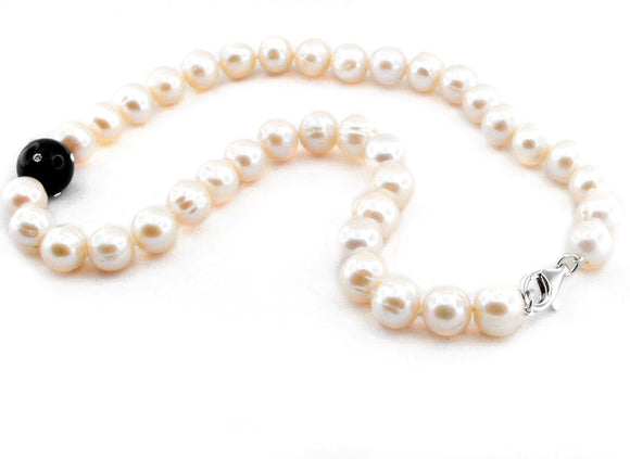 925 Pearl Necklace with CZs (Large)