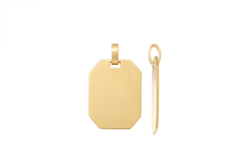 9k YG Engravable Rectangular Tag Pendant,  22x15mm.