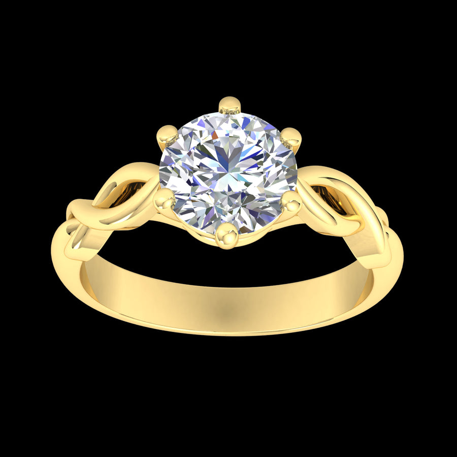 "Ashley" 9k YG 6.5mm (1ct) CZ Solitare Ring with plaited band. Size N