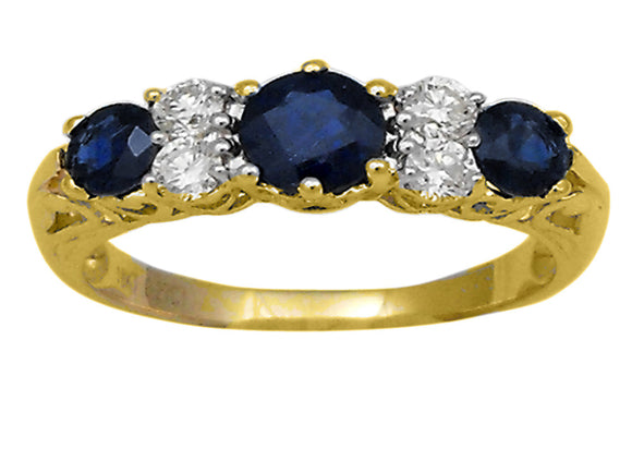 18k Natural Sapphire & Diamond Ring 4D = 0.26ct & 3Sa=1.1ct