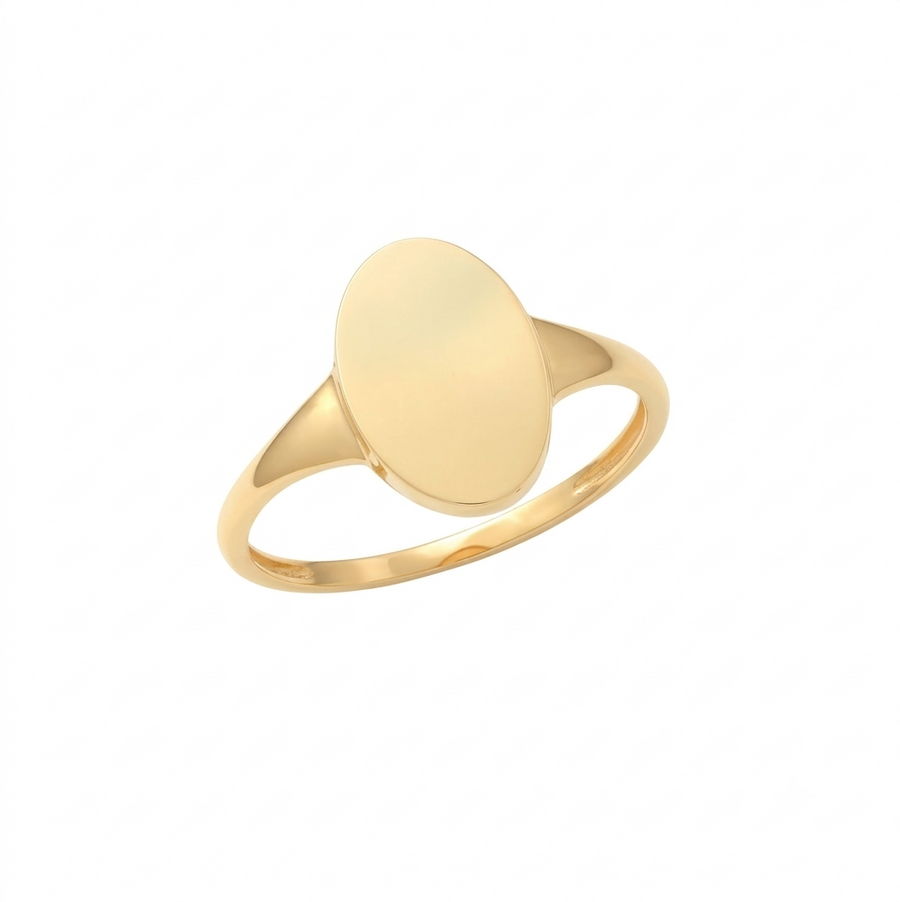 9k YG Oval Signet Ring 12x8mm. Size L