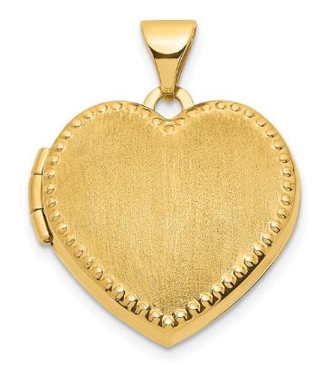 9k YG German Matte Heart Locket with beaded border 15x14mm