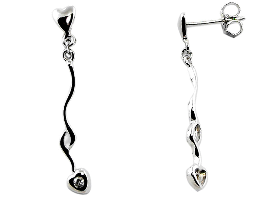 925 Swivel Drop Heart Stud Earrings set with CZs.