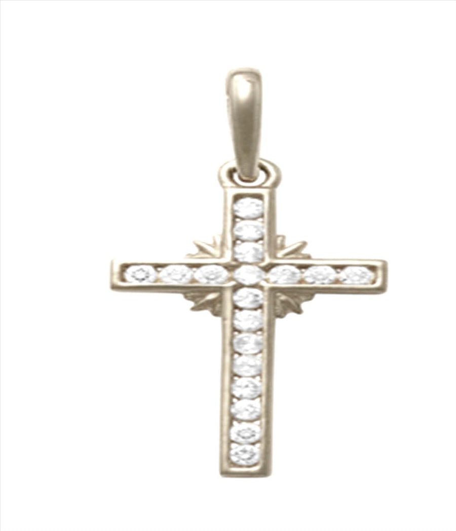 9k WG Solid CZ Channel Set Cross Pendant with 18 CZ's 16mm x 8mm
