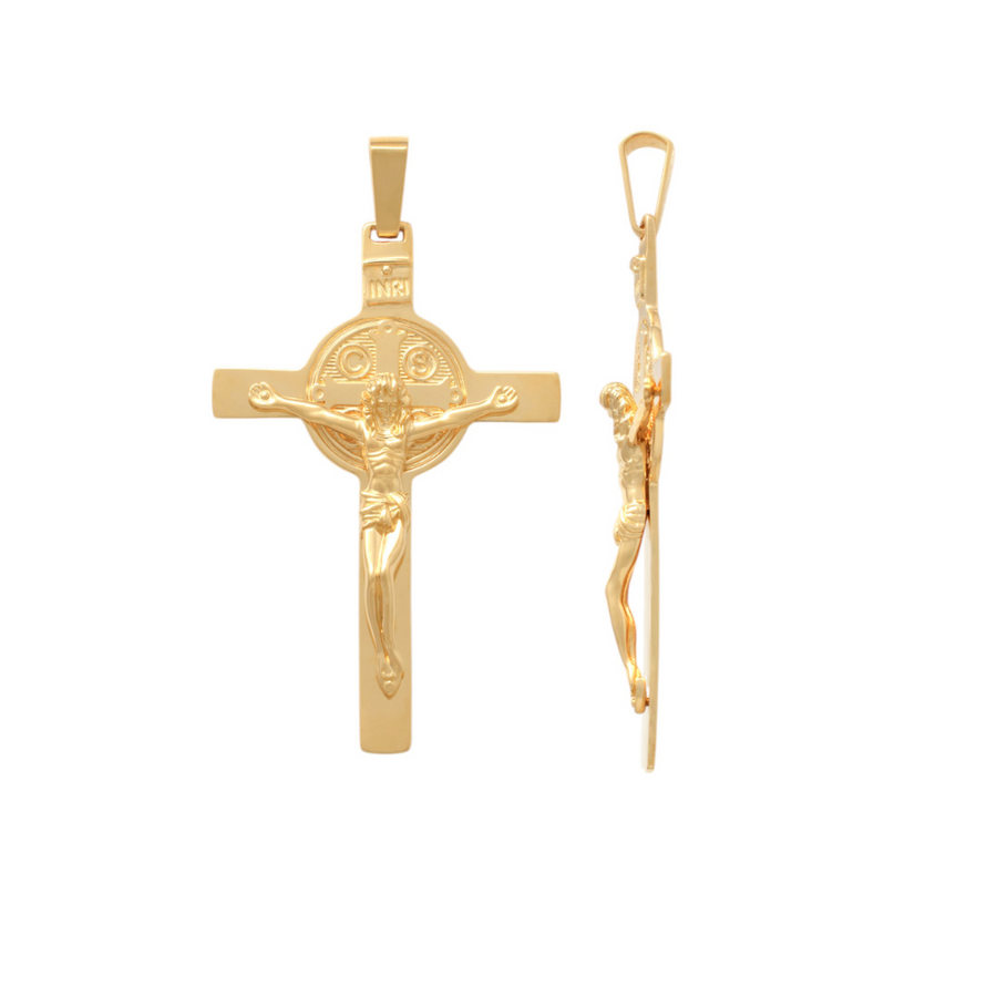 18k YG Double-Sided St Benedict Crucifixion 50mm x 32mm