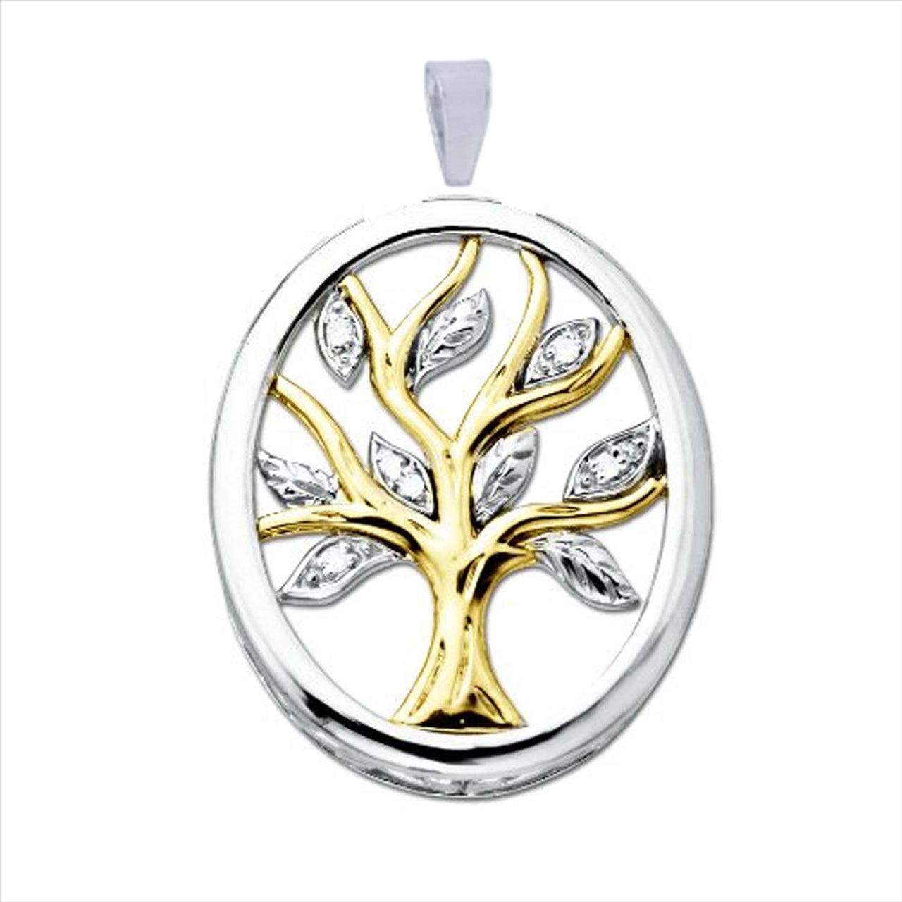 9k 2T Diamond Oval Tree of Life Pendant 5D=0.03ct. 23x17mm