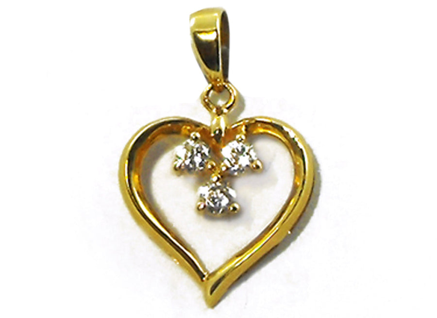 9k YG Heart Pnd set with CZs 12mm