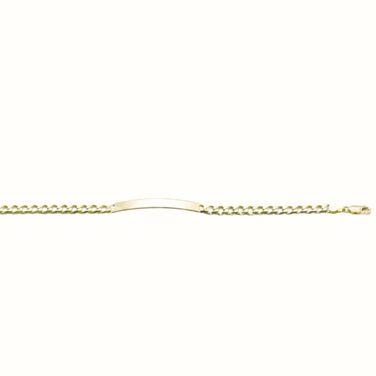 9k YG Italian Solid Flat Curb ID Bracelet 5.8mm wide 20cm. Approx 11.1g.