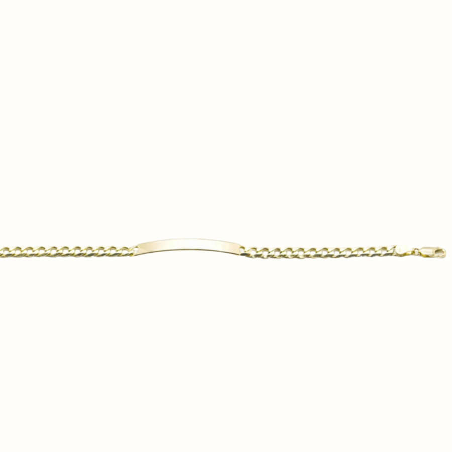 9k YG Italian Solid Flat Curb ID Bracelet 5.8mm wide 20cm. Approx 11.1g.