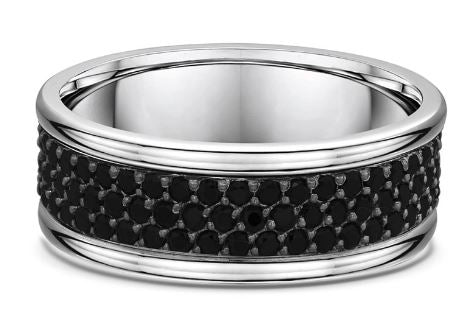Platinum Black Diamond Wedding Band set with 102D=4.30ct, 3 Rows of Black Diamond.  8.5mm Wide Band. Size W