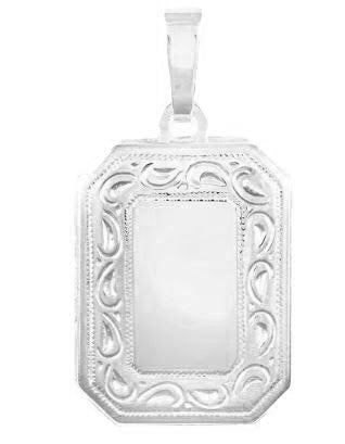 925 German Polished Engraved Border Rectangle Locket 17x21mm
