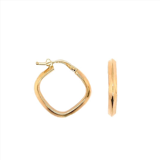 9k YG Diamond Shape Hoop Earrings 12mm Diameter. Knife Edge 2.8mm Wide