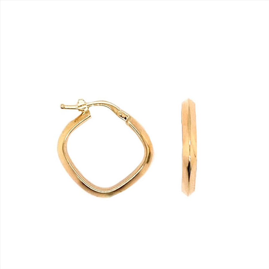 9k YG Diamond Shape Hoop Earrings 12mm Diameter. Knife Edge 2.8mm Wide