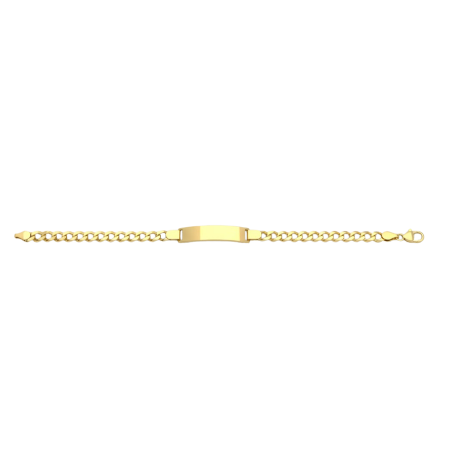 18K YG Flat Diamond Cut Curb Bracelet 5mm wide 20cm. ID Plate Measuring 36x7mm. Approx 7.7g