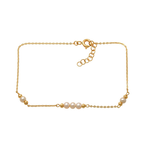 9k YG Pearl Cluster Oval Link Bracelet 19cm