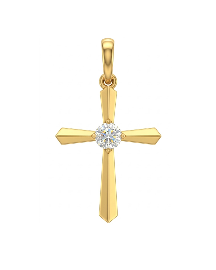 9k YG Solid CZ Fancy Celtic Cross Pendant with 1 centred CZ, 17mm X 11mm