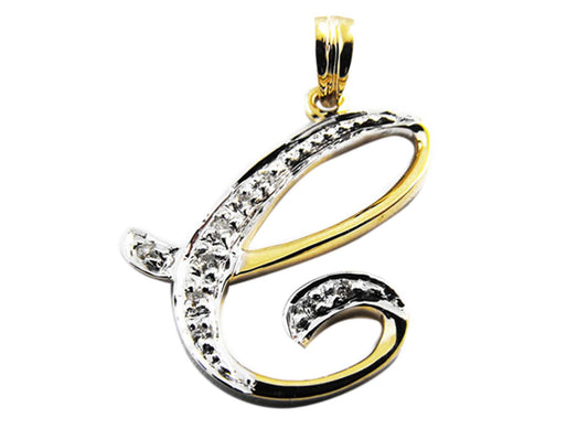9k YG Diamond Script Letter Pendant C with 9D=0.04ct 15mm