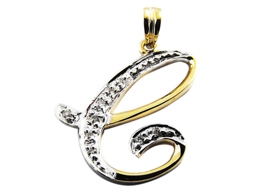 9k YG Diamond Script Letter Pendant C with 9D=0.04ct 15mm
