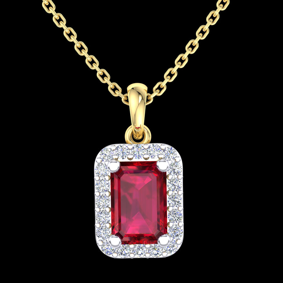 9k 2T Diamond & Natural Ruby Pendant 20D=0.10ct & 1R (6x4mm)=Approx 0.60ct Claw Set . Meas. 9mm x 7mm