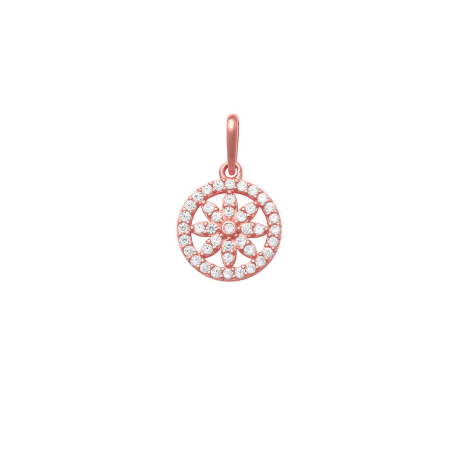9k RG Circle Pendant Flower design in centre set with CZ's 10mm