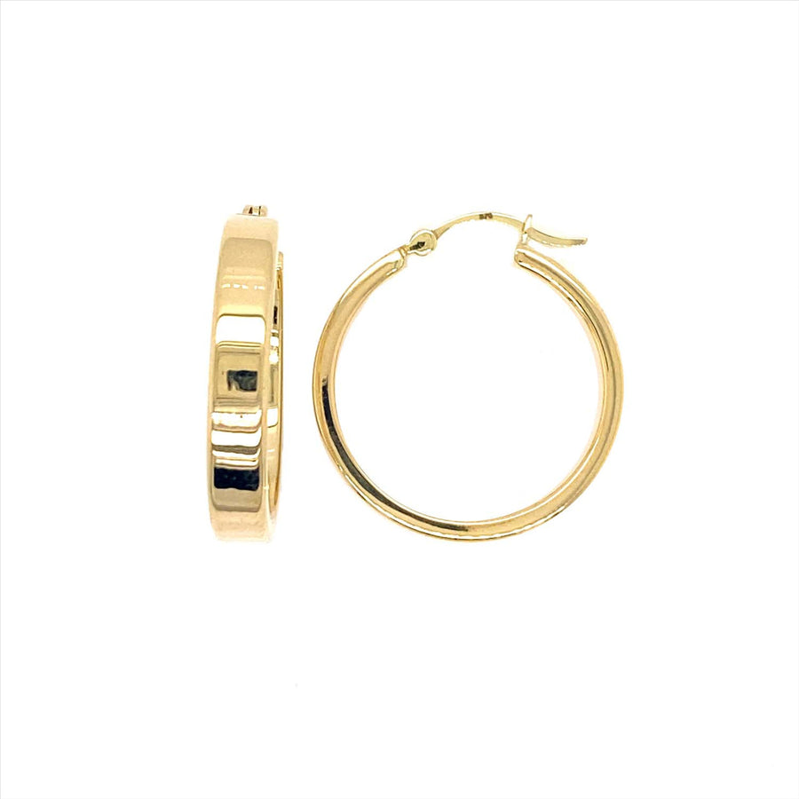 9k YG Round Hoop Earrings 10mm Diameter. Squared Edge Tube 4mm