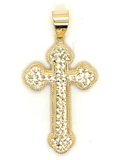 9k YG Orthodox Cross with Faceted Design 25x17mm