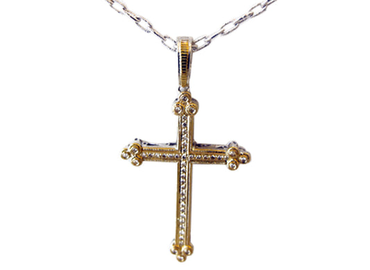 14k & 925 Fancy Diamond Cross Pendant