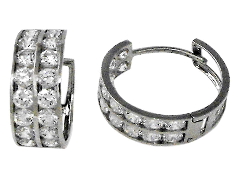 9k WG CZ Round Huggie Earrings 10mm Diameter. 3.9mm Wide