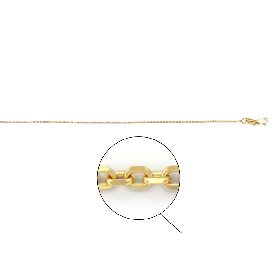 18k YG Diamond Cut Trace Chain 1mm wide 50cm. O-Ring at 45cm Approx. 2.4g