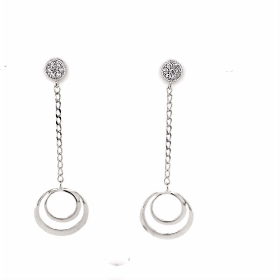 9k WG Diamond Drop Circle Stud Earrings 14D=0.05ct Meas. 10mm