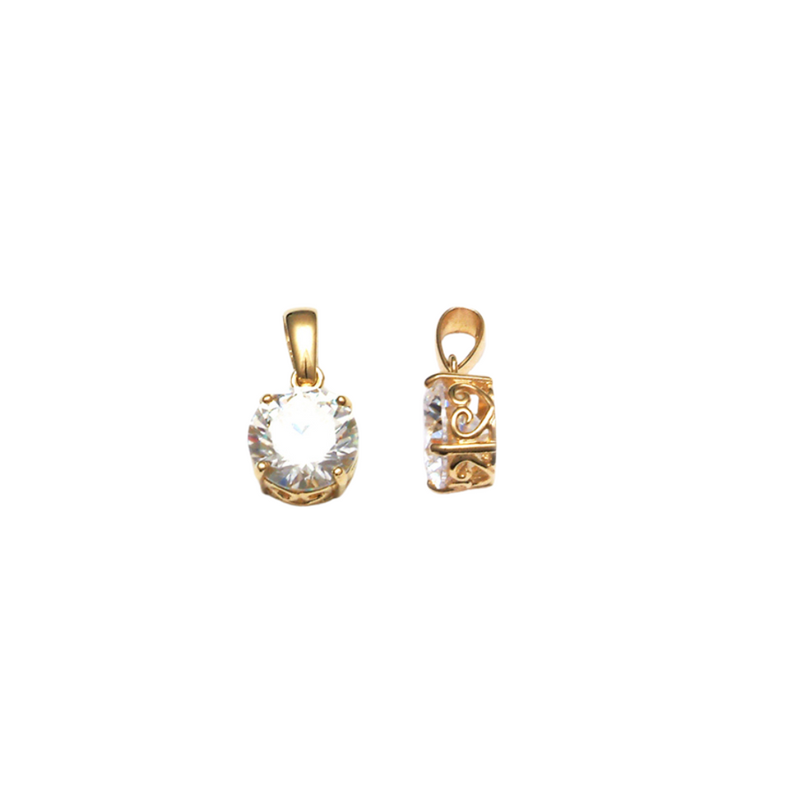 9k YG Circle Pendant 4 claw set with 1 CZ 6mm