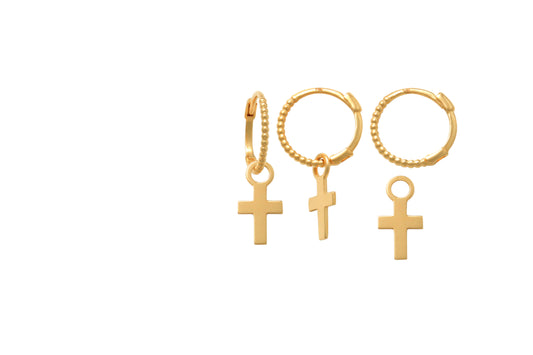 9k YG Drop Cross Huggie Earrings 9mm