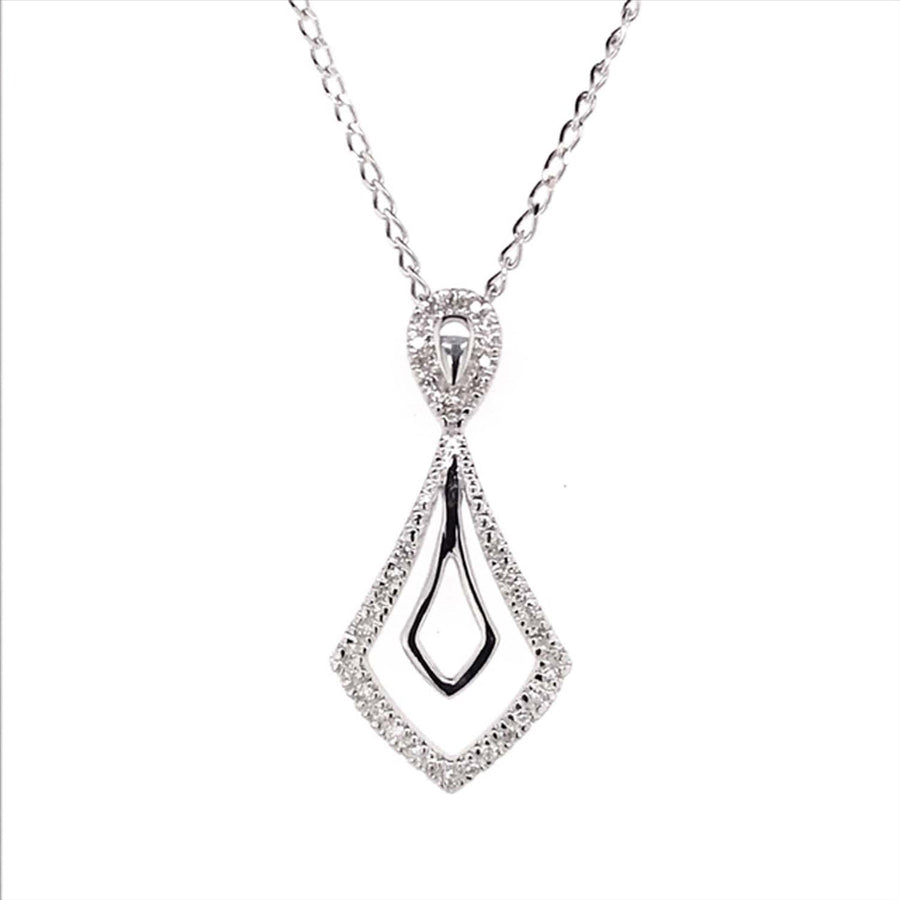 9k WG Diamond Shape Diamond Pendant 39D=0.10ct with Oval Link Chain 45cm O-Ring at 43cm & 44cm 1mm Wide . Meas. 22x10mm