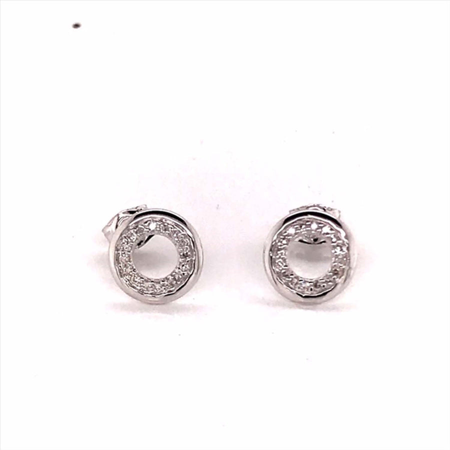 9k WG Diamond Circle Stud Earrings 32D=0.09ct Meas. 8.5mm