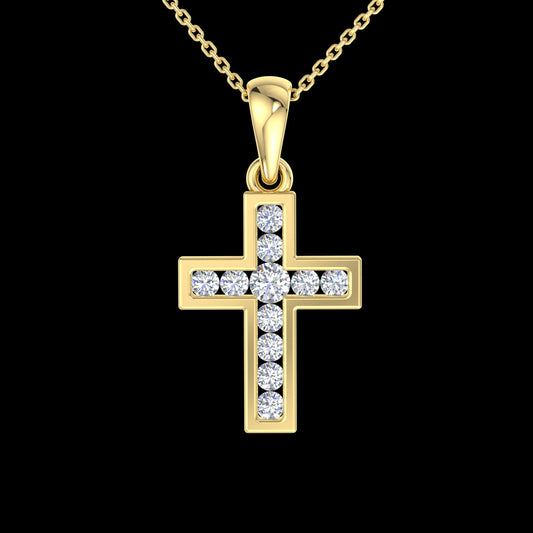 18k YG Diamond Cross Pendant 11D=0.27ct Channel Set . Meas. 15x11.5mm
