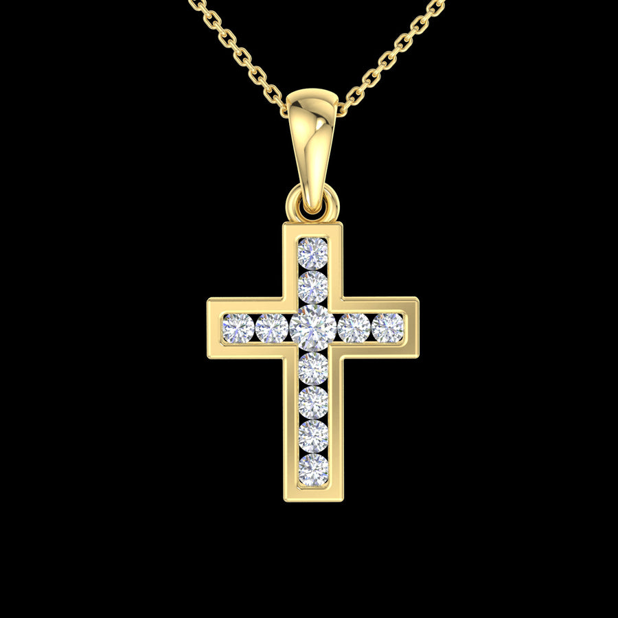 18k YG Diamond Cross Pendant 11D=0.27ct Channel Set . Meas. 15x11.5mm