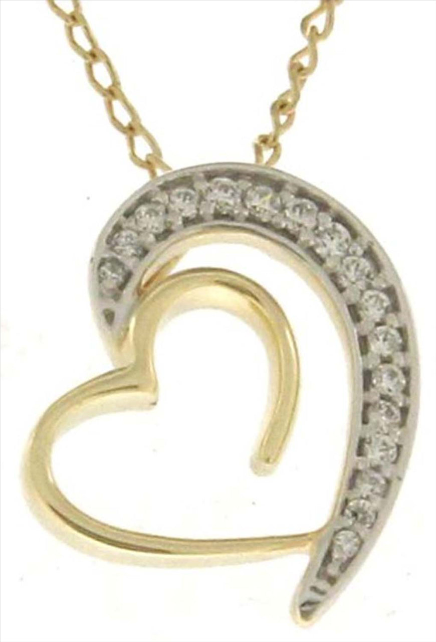 9k YG Heart Diamond Pendant 22D=0.06ct with Oval Link Chain 45cm O-Ring at 43cm & 44cm 1mm wide . Meas. 11x12mm