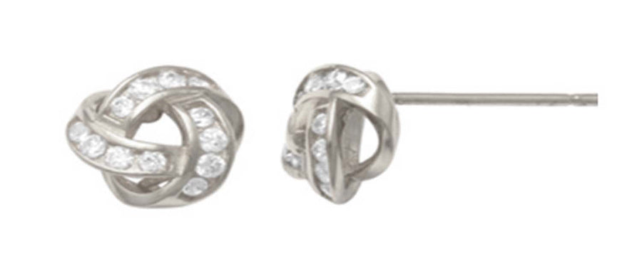 9k WG CZ Twirl Stud Earrings 8.5mm