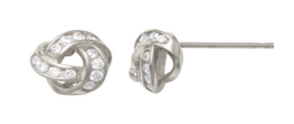 9k WG CZ Knot Stud Earrings 8.5mm