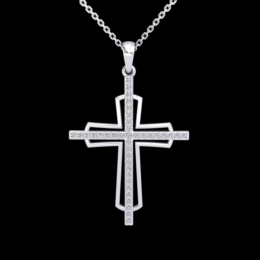 18k WG Diamond Cross Pendant 38D=0.19ct Claw Set . Meas. 25x20mm