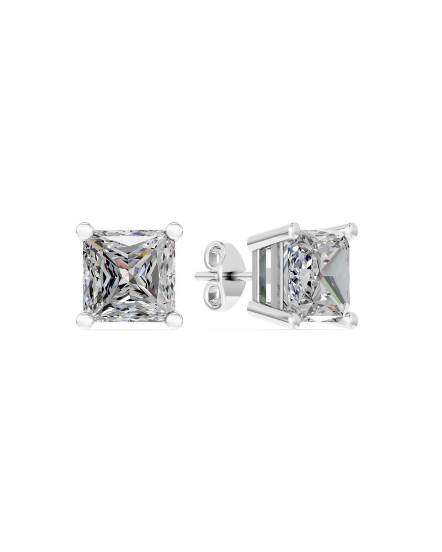 9k WG Lab Diamond Princess Studs IGI Certified 2D=3.0ct with Screwback Butterfly